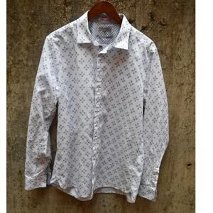 Ted Baker London White Button-Up Shirt Geometric Print Men’s XL